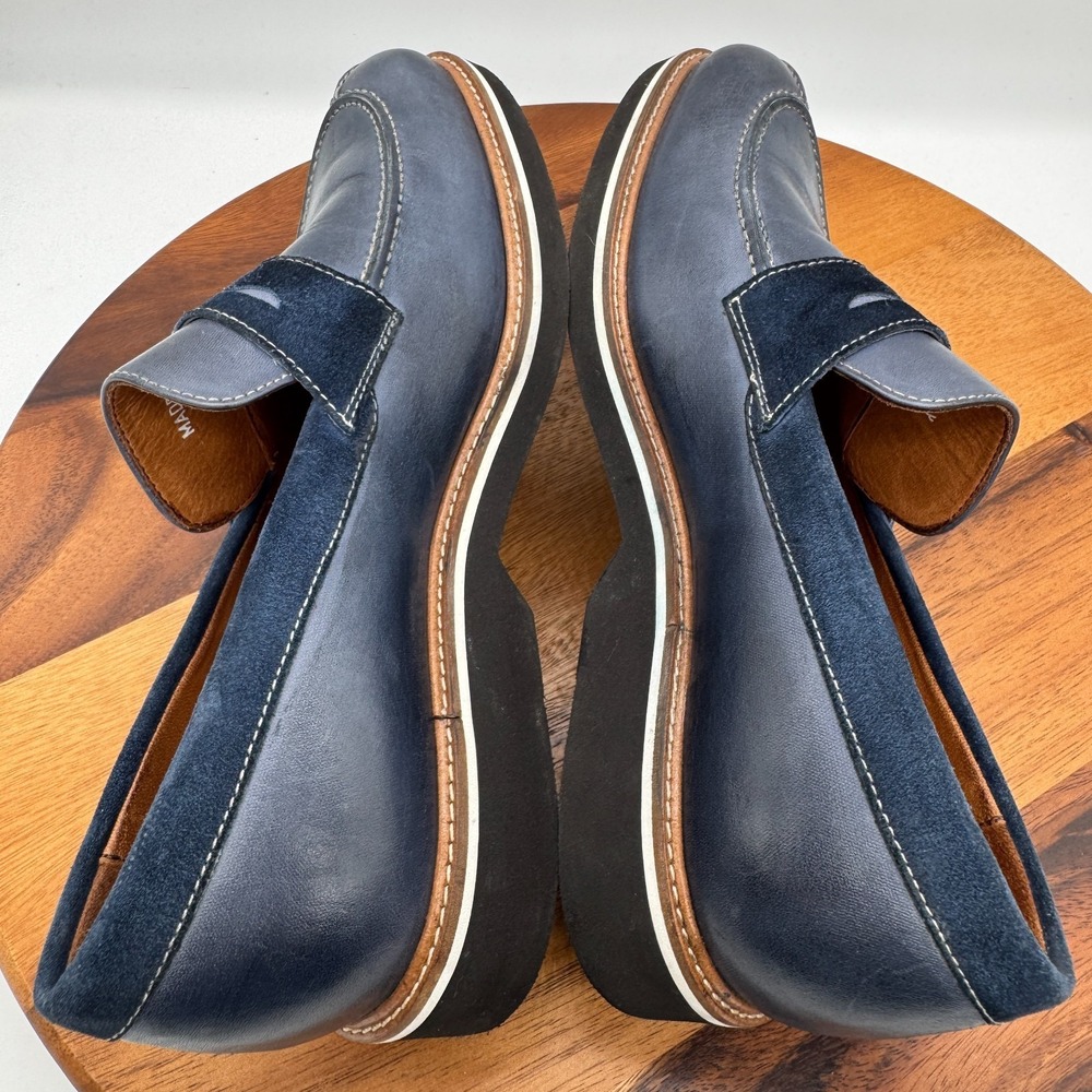 Paul Frederick Klaus Penny Loafers Mens 8 Blue Leather Dress Shoes Casual Italy - Picture 7 of 11